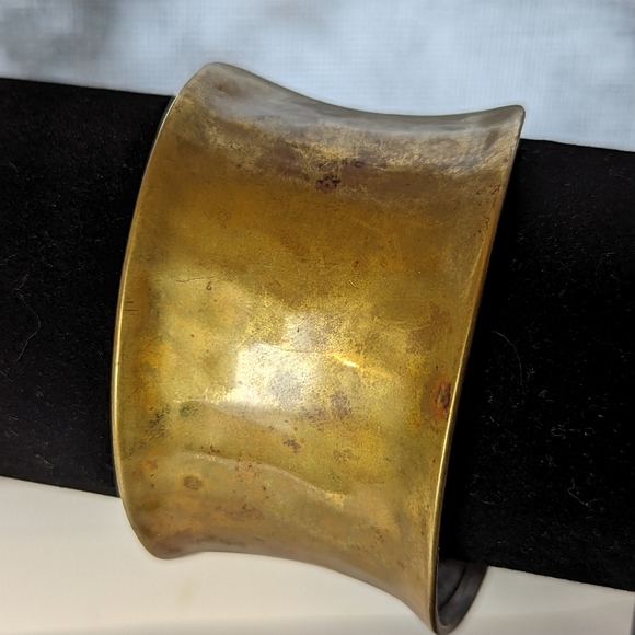 Vintage Jewelry - Brass Cuff Bracelet 2.5 " vintage concave design, statement hardware, chunky